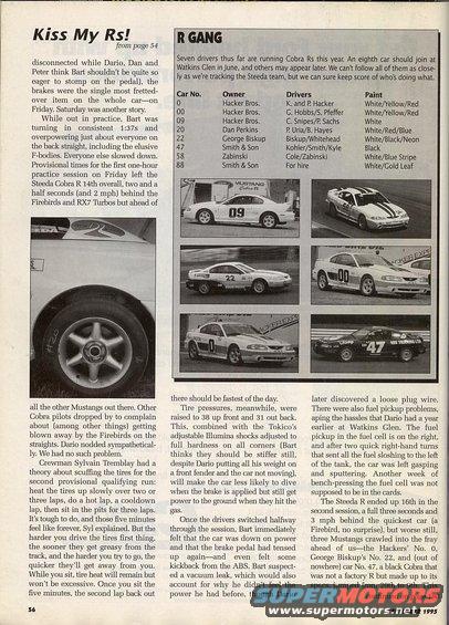 Six Ford Mustang Cobra R race cars lined up, some with racing numbers