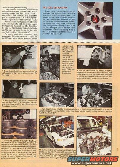 1995 Ford Mustang Cobra R on assembly line, hood open, engine visible