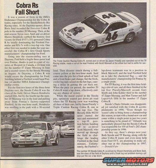 1995 Ford Mustang race car with number 46 on top, driving on track