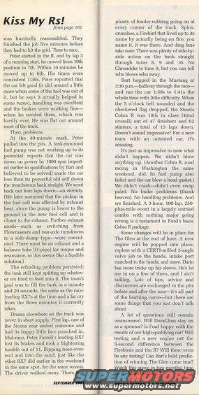 Magazine page with racing article titled 'Kiss My Rs!'