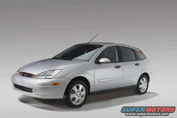 Silver 2002 Ford Focus hatchback, front 3/4 view, clean condition, studio lighting