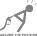 1990 Ford Bronco - A graphic depicts a stick figure holding a gas pump nozzle with the text 'ASSUME THE POSITION' below.