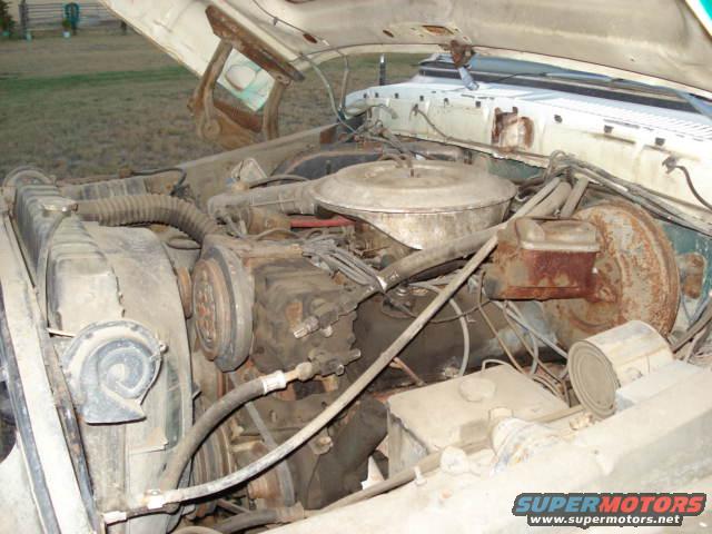 engine bay with radiator, hoses, and brake booster
