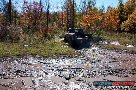 Dark SUV parked on a gravel road with fall foliage in the background
