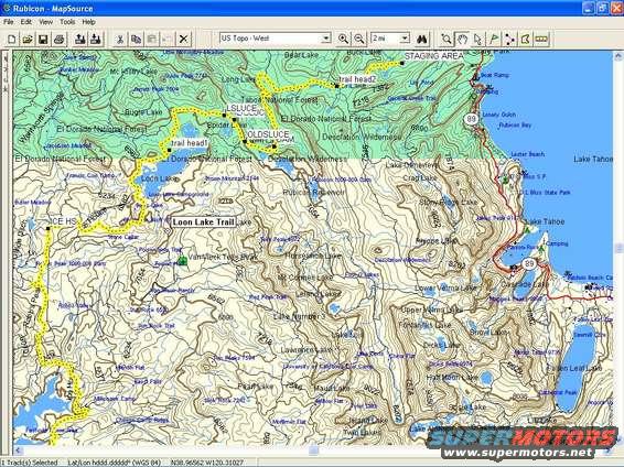 Map showing trails and lakes around Lake Tahoe, including Loon Lake Trail