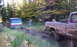 1979 Ford Bronco - A 1979 Ford Bronco is stuck in the mud and being pulled by a pickup truck, with a dog in the truck bed.