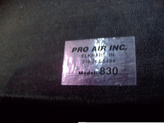 Label reads PRO AIR INC. ELKHART, IN. 219-264-5494 Model: 830