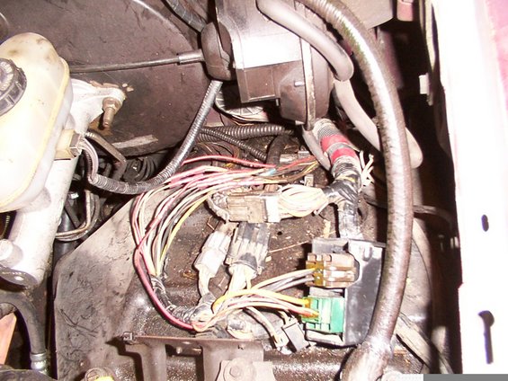 Engine bay wiring harness with multiple connectors and wires