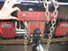 1988 Ford C-350 (Centurion Conversions) - A close-up view of a trailer hitch assembly and safety chains attached to a vehicle's rear bumper.