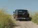 1981 Ford Bronco - Rear view of a black 1981 Ford Bronco driving on a dirt road with wildflowers.