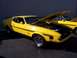 2002 Ford Mustang - Two yellow Ford Mustangs, one a 1971 Mach 1 with its hood open, parked outdoors.