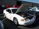2002 Ford Mustang - White Ford Mustang with hood open, parked at an outdoor car show. Other vehicles are visible in the background.