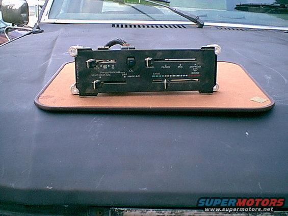 ac8788.jpg I was told to to look at the 1987/88 system cable connection and 1 vaccum connection. plus the AC has a power on button. this allows you to run thru the selection without running the AC compressor. The only down fall is there is no switch for the rear window. the bronco moved this switch to the dash. This was an easy fix. I decided to run the 87/88 controls.