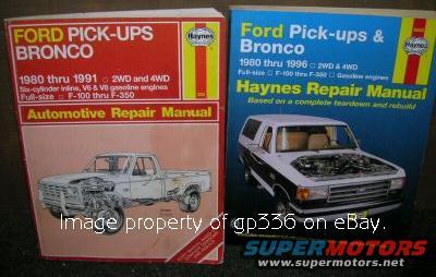 hayneses.jpg This red one is a VERY old edition (#880), perfect for '80-86 trucks.  It includes many older diagrams not found in later editions.  For '87-96 trucks, a [url=http://matveynator.ru/f/95a5b03dea0e72ac31566bc78c7dc009.pdf]red cover that goes to '96[/url] (also [url=https://drive.google.com/open?id=1szTDip0c1uheJSikNjodtVpm5WMZwjeq]here[/url]), or an EARLY blue cover (as shown #36058 ) would be much better because they contain much more info about EFIs, including superior wiring diagrams.

Unfortunately, the LATEST blue-cover edition has deleted much of this info, and its wiring diagrams aren't worth having, except as a crutch until you can find one of the older editions.  Even worse: there's NO difference on the cover, so the only way to tell which version a blue cover is would be to OPEN the book & look at the wiring diagrams.  If you're communicating with an eBay (or other online) seller, ask him what's on page 12-63.  If he says it's '92-later F/Bronco diagram 13 of 13, that's the version you want.  If he says it doesn't HAVE a page with that number... :)  The later version (with crappy wiring diagrams) ends at p.12-54, which is followed by a glossary of engine rebuilding terms.

These manuals are often available on eBay for less than $10 shipped, but make sure you're bidding on (or buying) the edition you really want.  All the blue covers are 80-96 so they're very hard to distinguish, but there are MANY red covers.  To see what's available right now, [url=http://www.ebay.com/sch/i.html?_nkw=ford bronco haynes 1980&_sacat=0&_odkw=bronco manual 1980&_osacat=0]click this[/url]. These are the driver checklist & maintenance schedule that apply to most of these trucks:

[url=http://www.supermotors.net/registry/media/833143][img]http://www.supermotors.net/getfile/833143/thumbnail/maintsched92.jpg[/img][/url] . [url=https://www.supermotors.net/registry/media/1164093][img]https://www.supermotors.net/getfile/1164093/thumbnail/maintchecks92.jpg[/img][/url]

If you don't have an owner guide, download the [url=https://www.fordpro.com/en-us/fleet-vehicles/manuals-and-guides/]'96 or '97 PDF free from Ford[/url].

Newest edition (with crappy wiring diagrams) https://www.amazon.com/dp/1563922134/

These [url=https://drive.google.com/drive/folders/0BzRTW4yeT2u4NXB6NW5neFRoZGc]Ford disk images[/url] can be mounted to a virtual drive, and installed to a HDD partition with its own drive letter for use without burning an actual disk, but having the disk is a worthwhile safety net, in case of HDD failure or infection. For instructions on installation & use:

[url=https://www.supermotors.net/registry/media/679798][img]https://www.supermotors.net/getfile/679798/thumbnail/servicedvdinstall30.jpg[/img][/url]