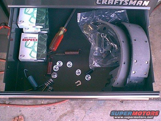 newbrakeparets.jpg Here is the all new brake system. new shoes, drums, springs and hardware.