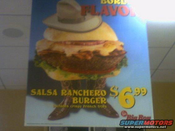 Salsa Ranchero Burger advertisement with a cowboy hat and boots