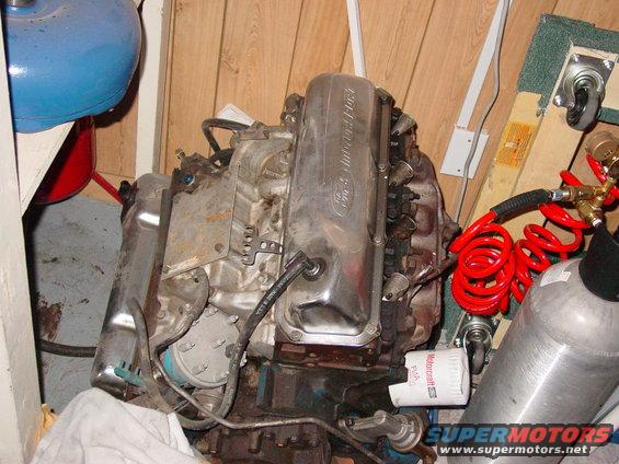 Ford V8 engine with chrome valve covers and a Motorcraft oil filter