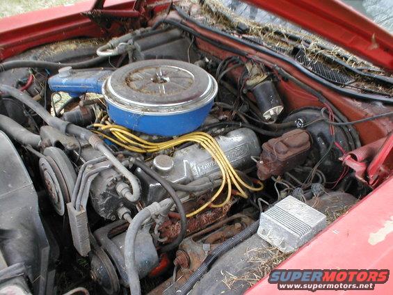 1973 Ford Ranchero engine bay with V8 engine and air cleaner