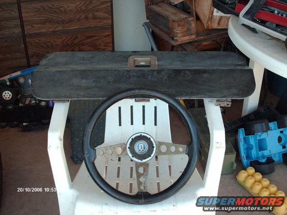 73-79 ford factory sport steering wheel also have a nos center ford emblem and also have a bedside toolbox door 