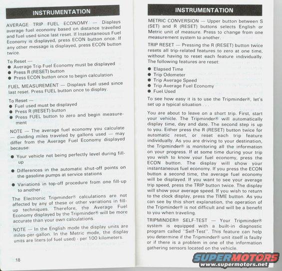 Document page with text about instrumentation and trip computer functions