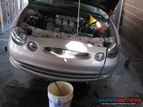 1998 Mercury Sable front view, hood open, tan color