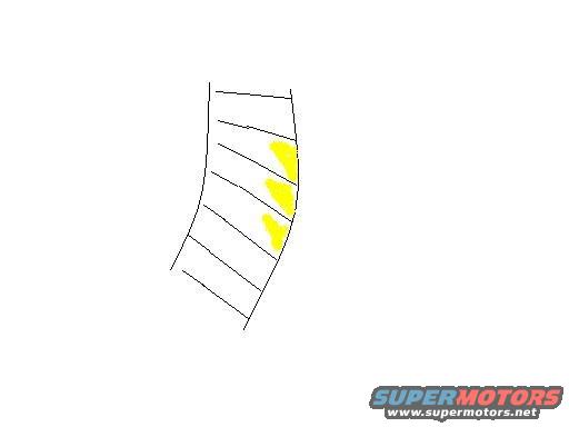Diagram of a curved component with yellow markings