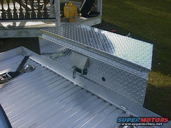 Diamond plate toolbox on trailer bed