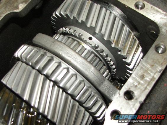 Transmission gears inside a housing, close-up view