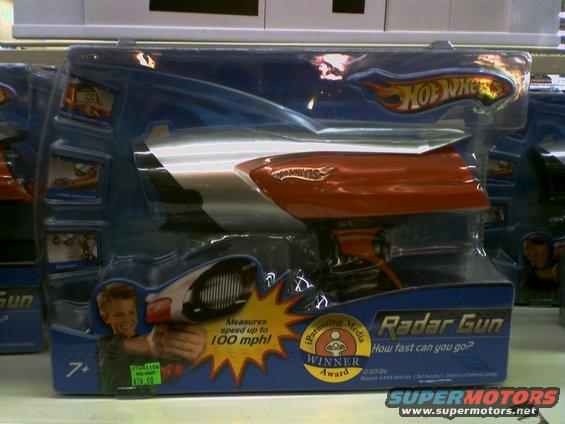 Hot Wheels Radar Gun toy in packaging, red and silver with orange accents