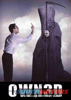 Man in a white shirt and black pants gestures at the grim reaper