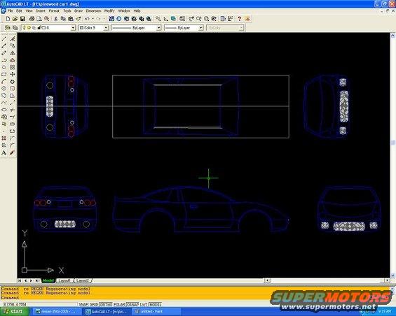 Blueprint of a car from multiple angles