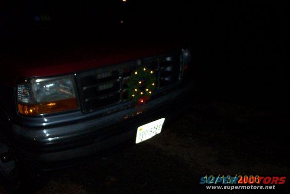 Lighted wreath on the grill for the holiday season