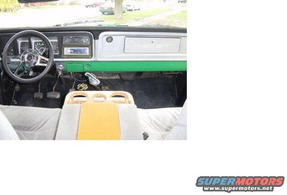 1979 Ford Bronco interior with green dashboard and custom console