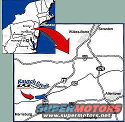 Map of Rausch Creek Off-Road Park near Harrisburg, PA, with route highlighted