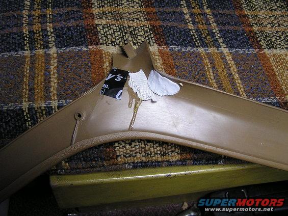 moulding-repair.jpg Experimental Molding repair. L to R; Super glue w/ electrical tape (works ok) Gorilla Glue with meshing (works ok), Epoxy, (best fix)