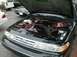 1997 Ford Crown Victoria - Engine bay of a 1997 Ford Crown Victoria, showing custom red hoses and black fan shroud.