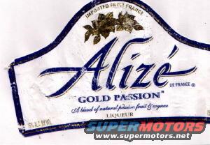 Label for Alizé Gold Passion liqueur, imported from France