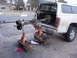 1987 Ford Bronco - how to load a 14 bolt by yourself with no hoist. with the brake drums and axles out it is not that heavy. so get it up on a ton of wood, in…