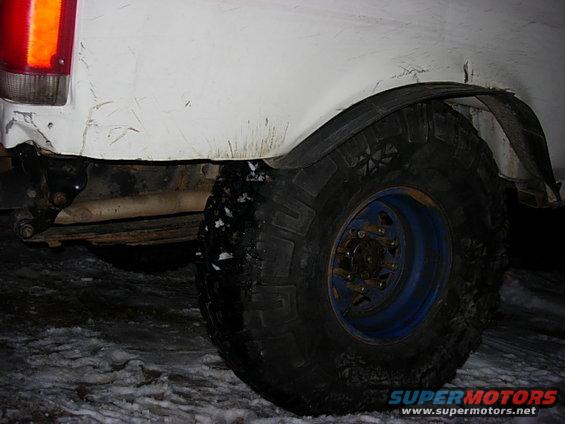 the tire just goes into the fender.  I should do a little trimming
