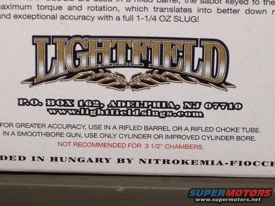 Document with text about Lightfield slugs, P.O. Box 162, Adelphia, NJ 07710, and website