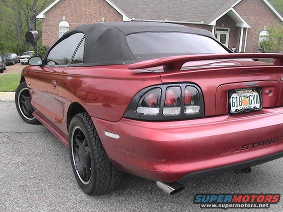 Many OEM Cobra parts, painted the wheels, 2" spacers in rear, Magnaflow exhaust with no cat x-pipe, all of interior was dyed black from a warn out grey, euro lights all around, EGR delete, cold air intake, BBK headers, SVO hood scoop with 2" cowl induction, 5% tint.