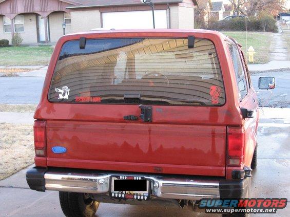 1984 Ford Bronco II rear view with Oklahoma license plate and stickers on the window