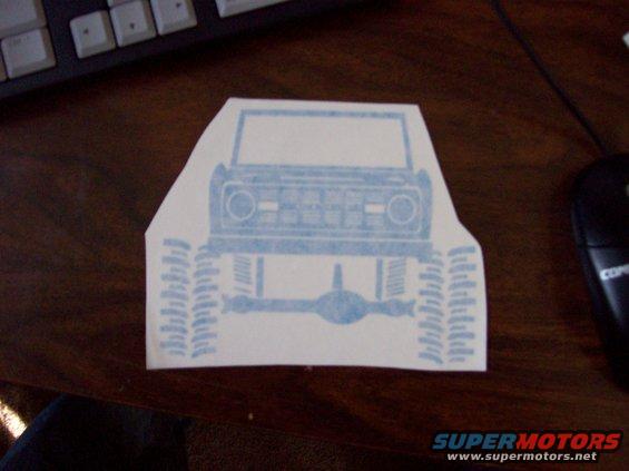 Sticker of a 1967 Ford Bronco front view with large tires