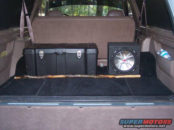 My toolbox, subwoofer and red oak walking stick...the only problem with black carpet is that it shows every speck of dirt