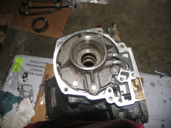 close-up of transmission pump housing with internal gears visible