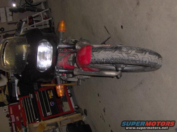 Motorcycle front view with Yamaha logo on fairing