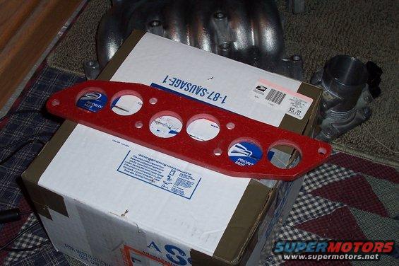 Red gauge cluster mount with five circular openings, resting on shipping boxes