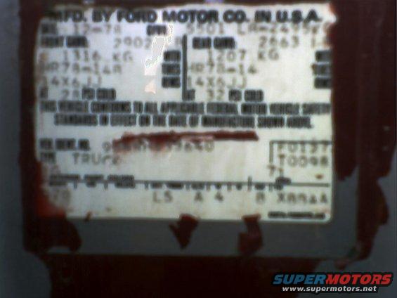 VIN sticker showing 12-78 build date and 'TRUCK' type