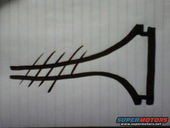Black ink drawing of a vehicle exhaust pipe on lined paper