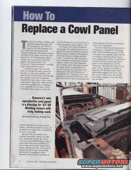 Interior of a 1967 Mustang undergoing cowl panel replacement
